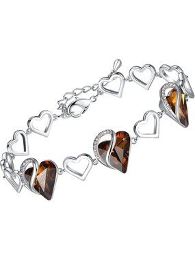 Women's Brown Heart Brass Healing Stone Crystal Healing Stone Crystal Bracelet